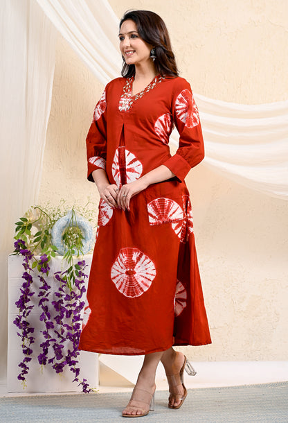 Maroon Rust tie-dye Dress