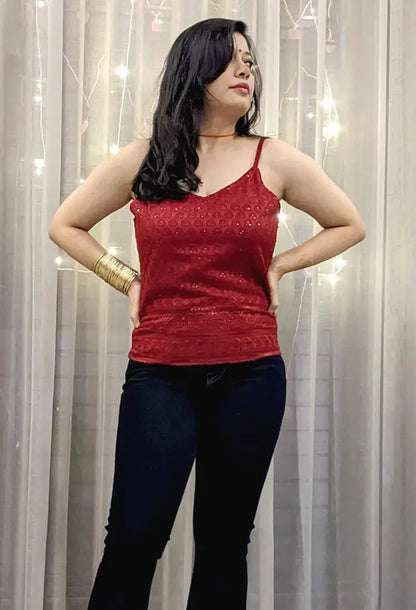 Maroon Chikan Embroidery Top
