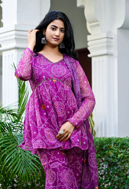 Purple Bandhani sharara set
