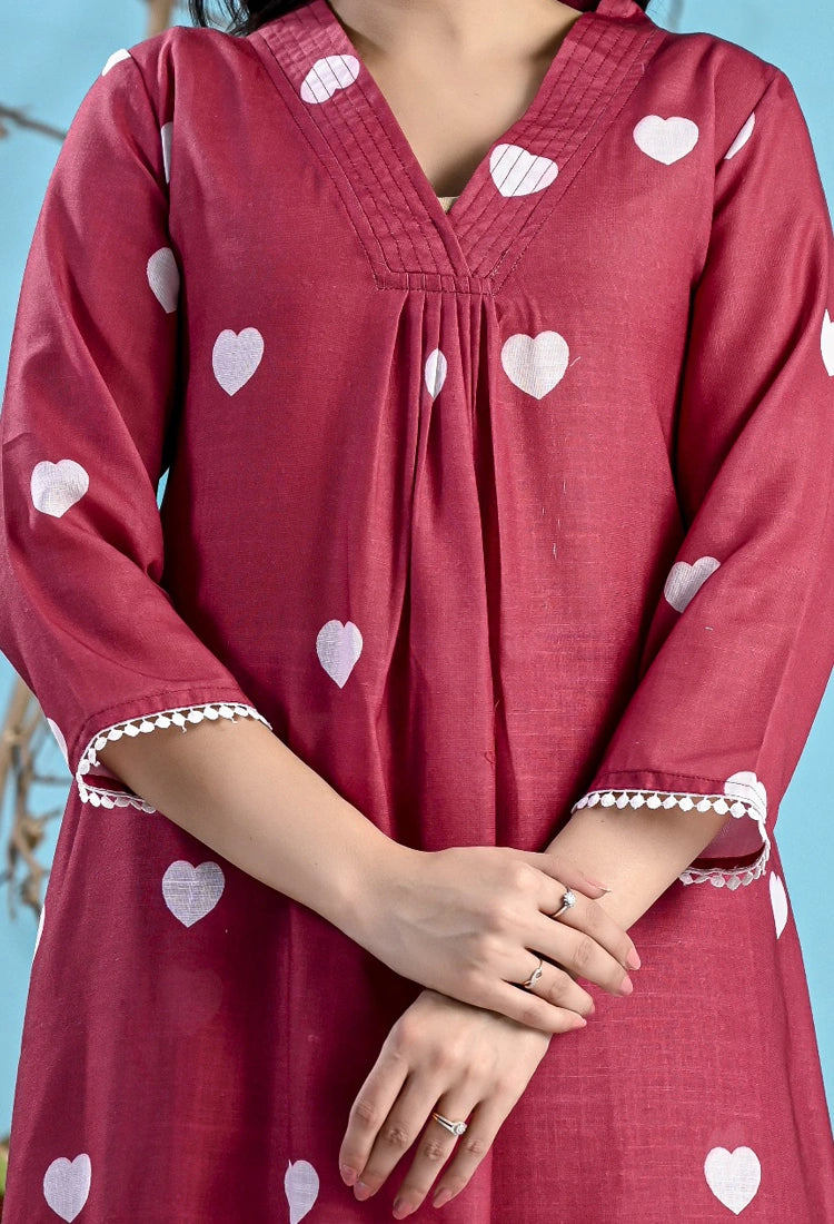 Maroon Heart Printed Co-Ord Set
