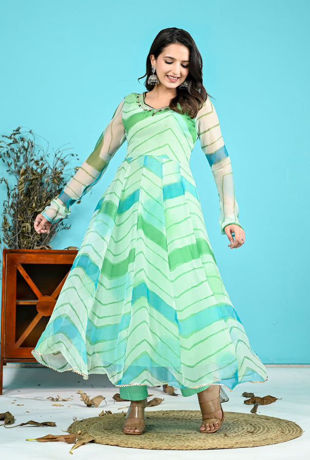 Sea Green Leheriya Suit Set