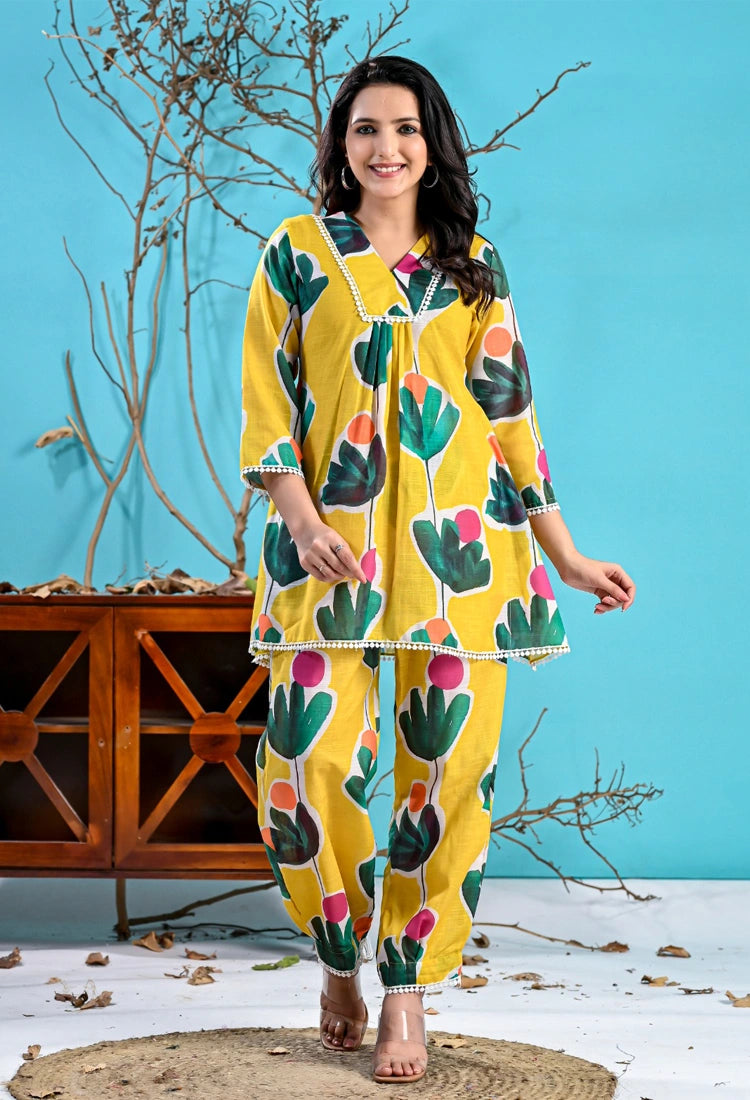 Yellow Green Floral Co-Ord Set