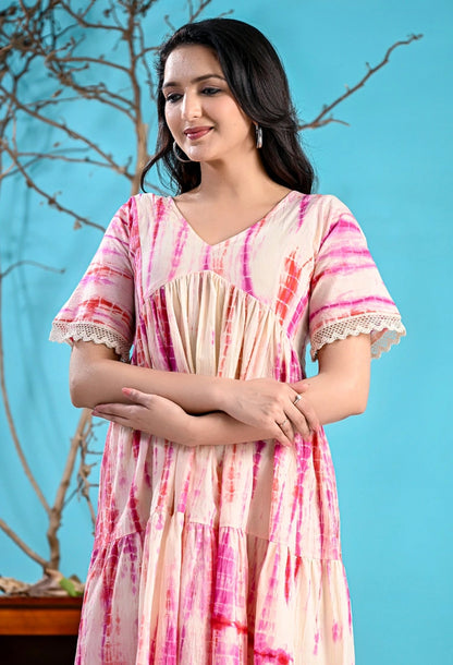 Off white Pink Tie-Dye Short Dress