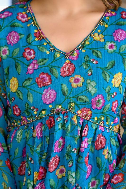 Blue floral sharara set