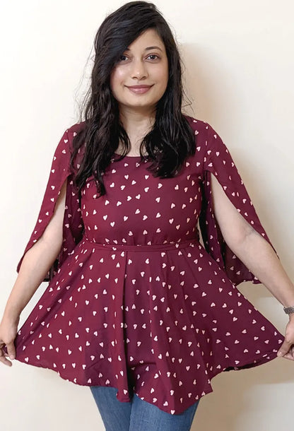 Maroon Heart Print Top
