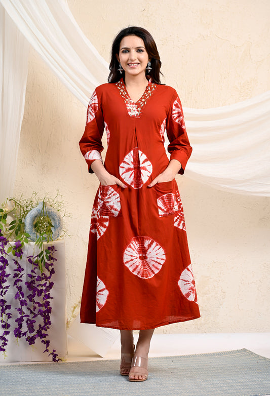 Maroon Rust tie-dye Dress