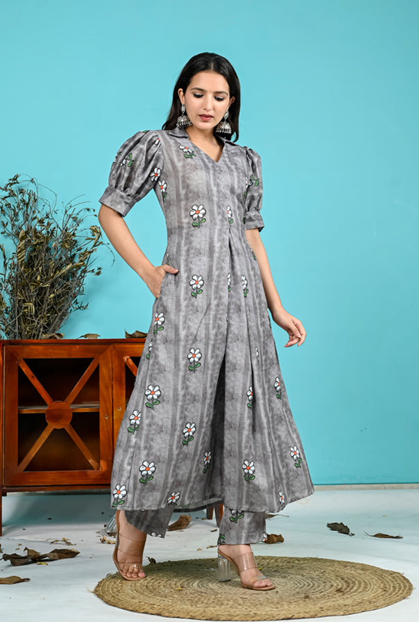 Gray Floral Co-Ord Set
