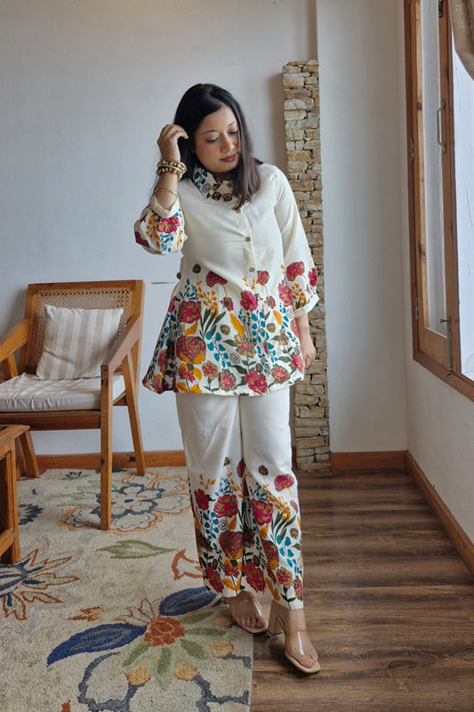 Off-white Floral Printed Co ord