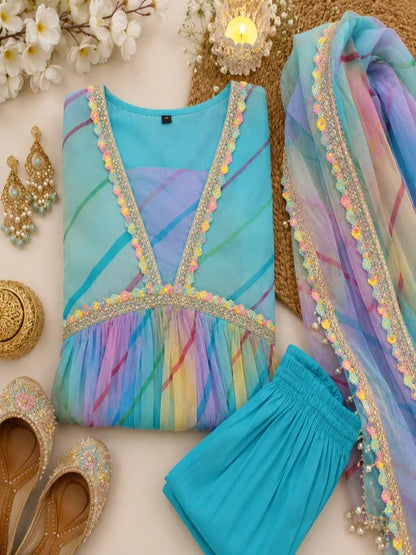 Multicolored Anarkali Suit Set