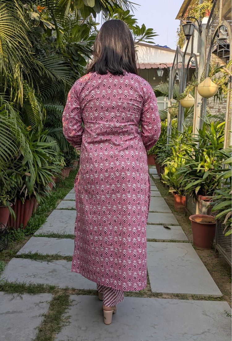 Pink Printed Kurta with Dupatta