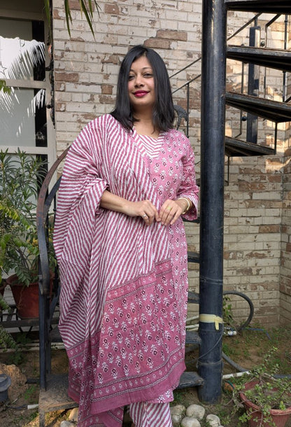 Pink Printed Kurta with Dupatta