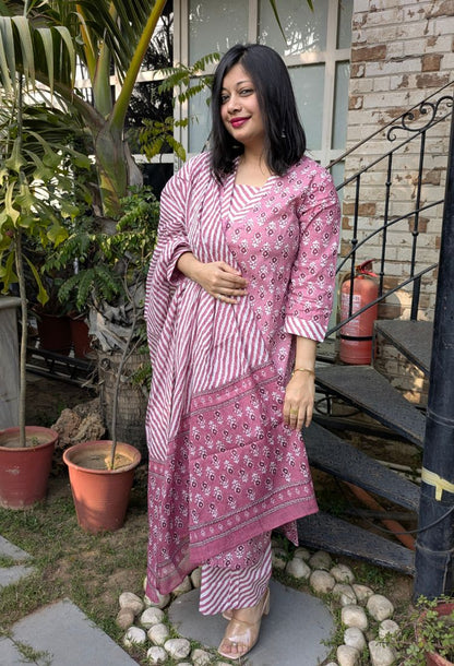 Pink Printed Kurta with Dupatta
