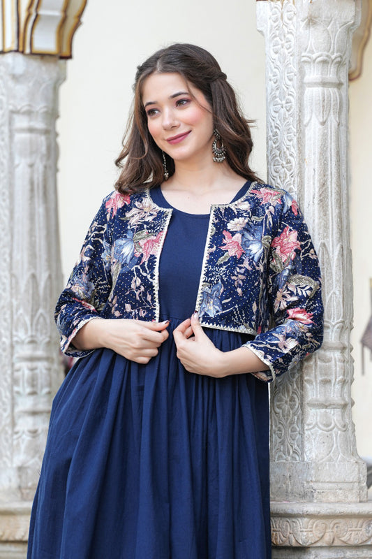 Blue One Piece Dress with jacket,