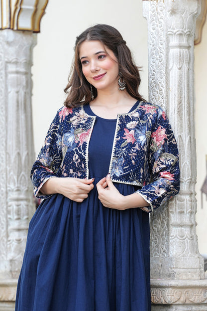 Blue One Piece Dress with jacket,