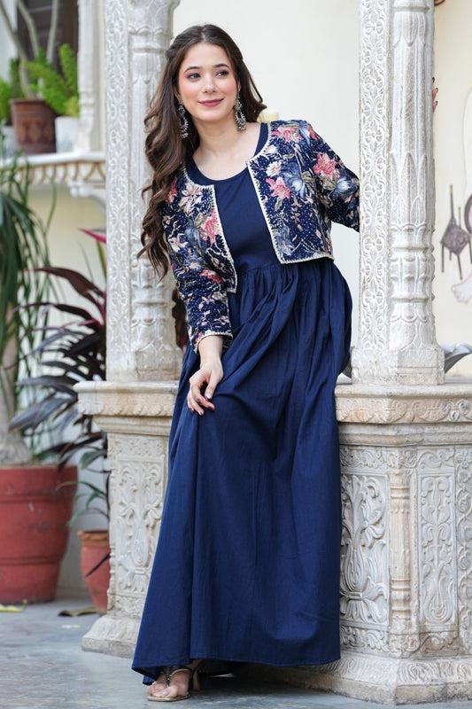 Blue One Piece Dress with jacket,