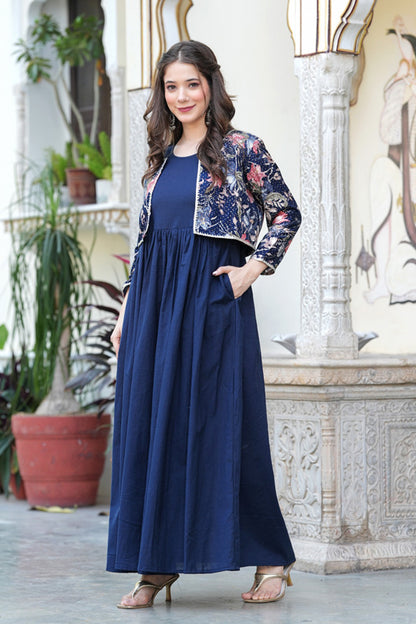 Blue One Piece Dress with jacket,