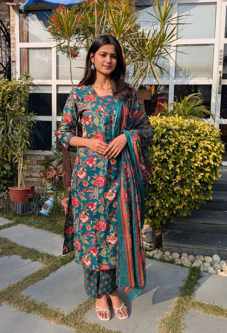 Floral Printed Kurta Pant Set With Dupatta
