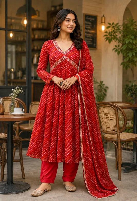 Elegant Red Anarkali Suit Set