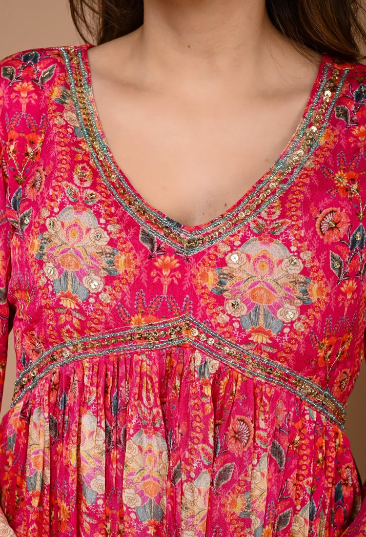 Pink Printed Alia Cut Suit Set