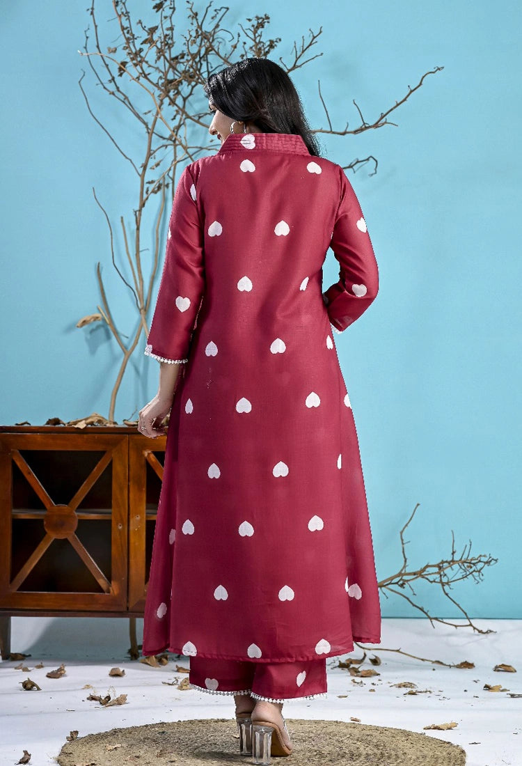 Maroon Heart Printed Co-Ord Set