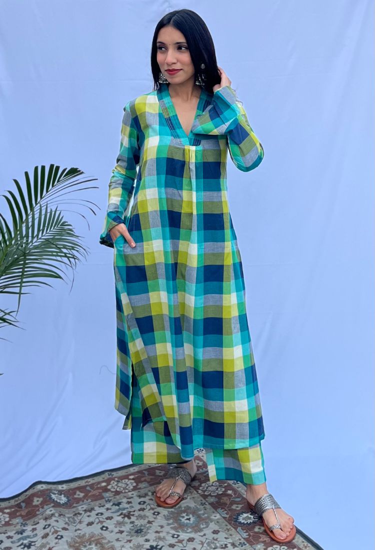 Multi Check Kurta Pant Set
