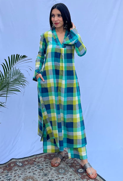 Multi Check Kurta Pant Set