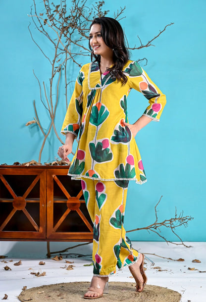 Yellow Green Floral Co-Ord Set