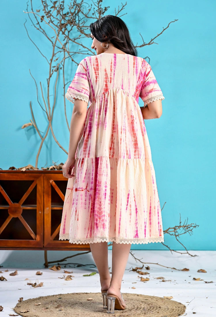 Off white Pink Tie-Dye Short Dress