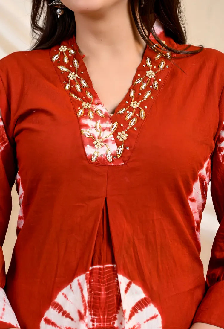 Rust tie-dye kurta pant set