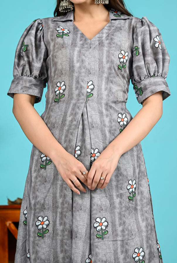 Gray Floral Co-Ord Set