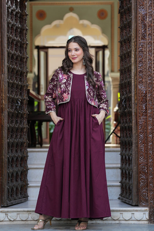 Wine One piece dress with jacket