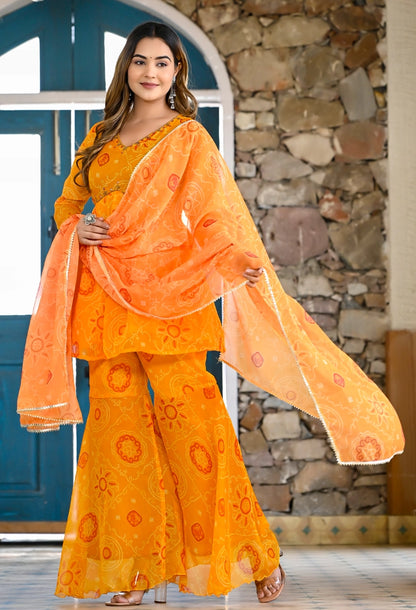 Yellow Bandhani sharara set