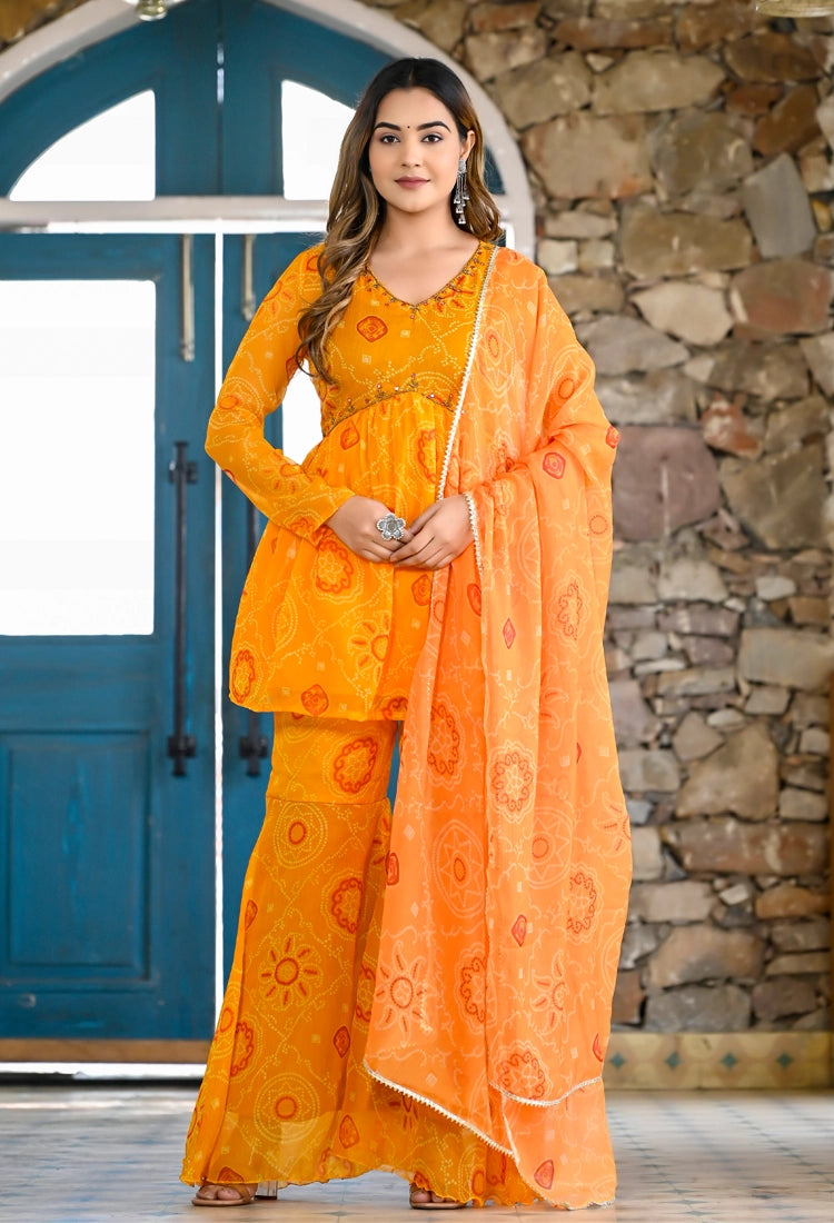 Yellow Bandhani sharara set
