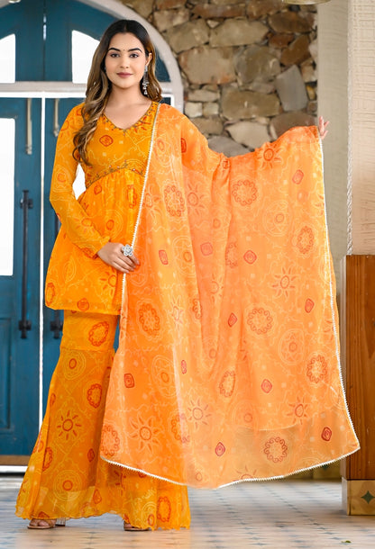 Yellow Bandhani sharara set