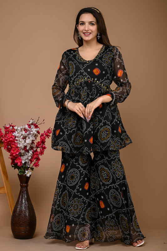Black Bandhani Sharara Set