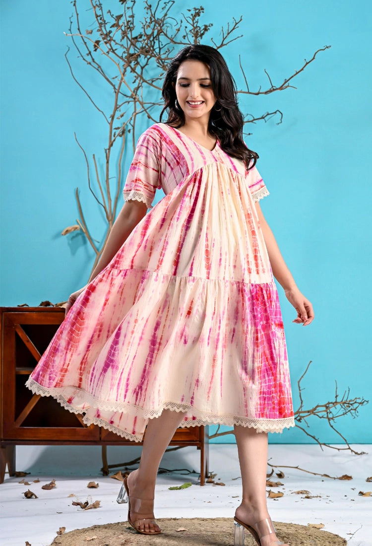Off white Pink Tie-Dye Short Dress