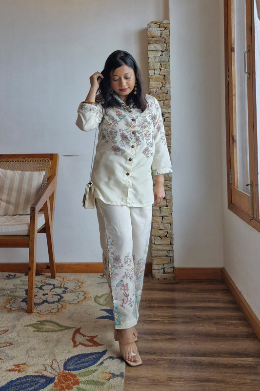 Off-white Floral Printed Co ord