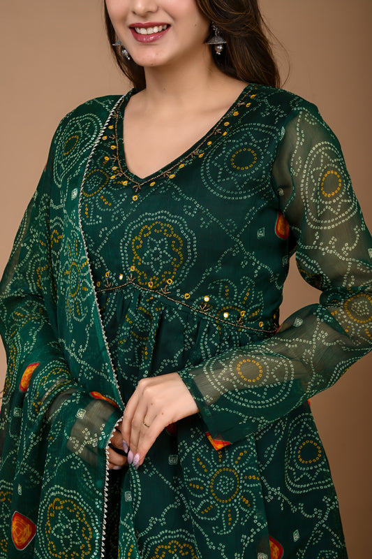 Green Bandhani Sharara Set