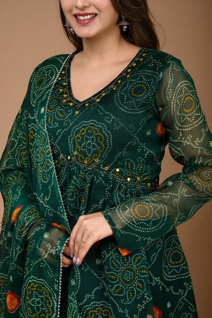 Green Bandhani Sharara Set