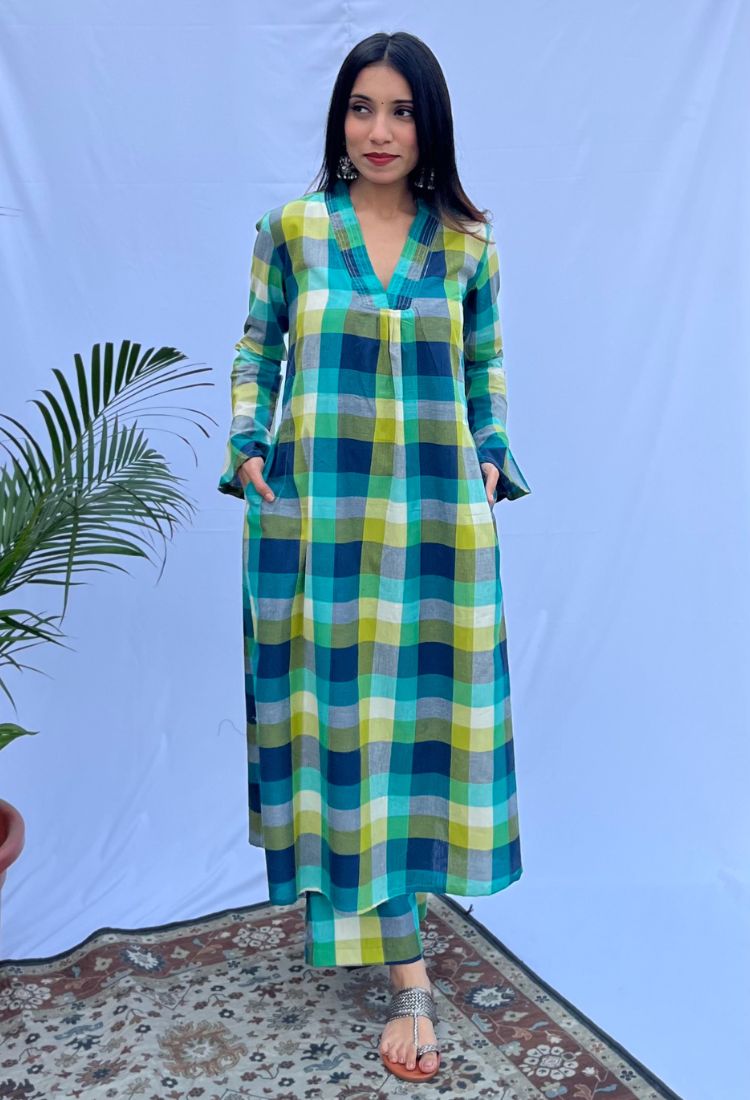 Multi Check Kurta Pant Set