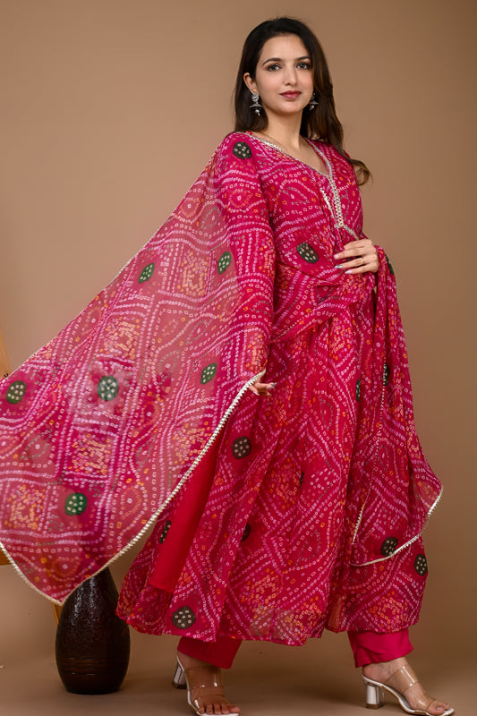 Pink Chiffon Green Laddu Alia Cut Suit Set