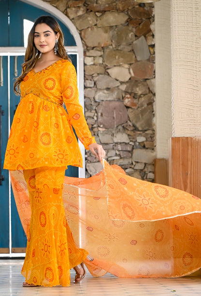 Yellow Bandhani sharara set