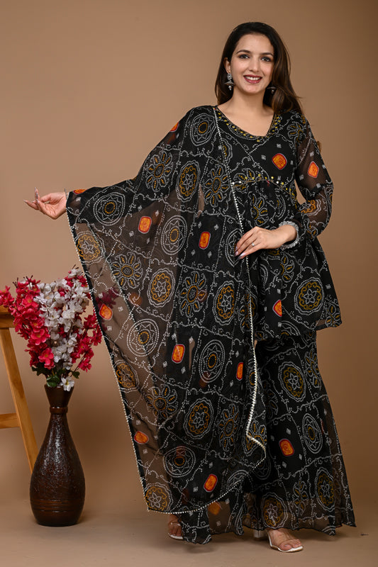 Black Bandhani Sharara Set
