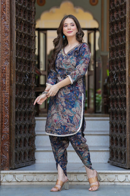 Multi Floral Muslin Dhoti Kurta Set