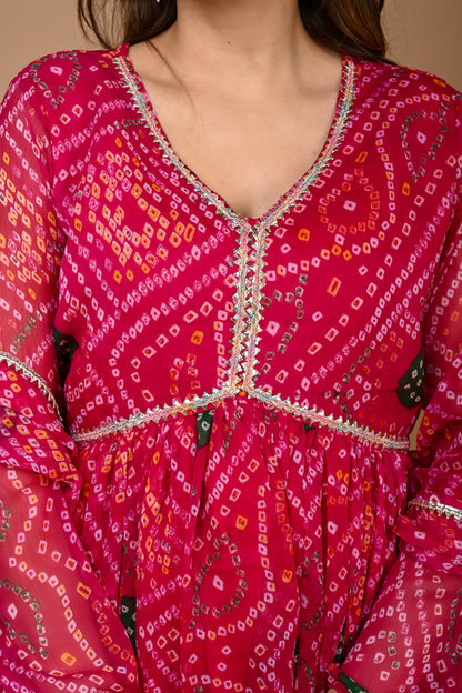 Pink Chiffon Green Laddu Alia Cut Suit Set