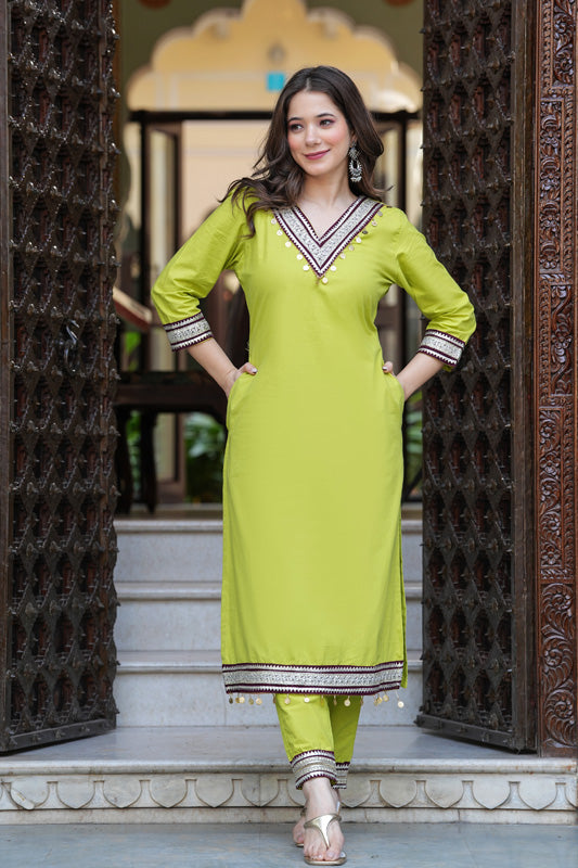 Lime Green Kurta Pant Set