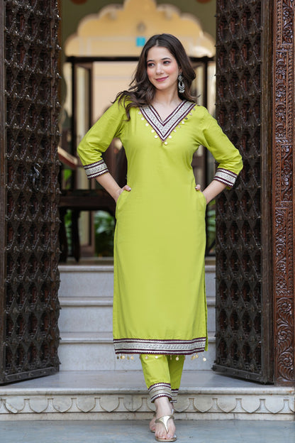 Lime Green Kurta Pant Set
