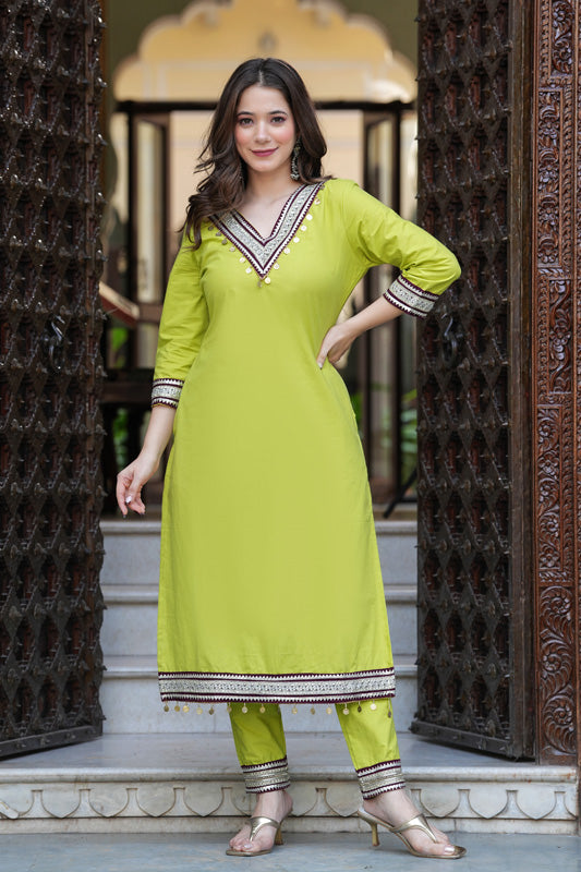 Lime Green Kurta Pant Set