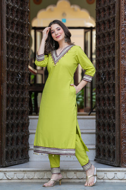 Lime Green Kurta Pant Set