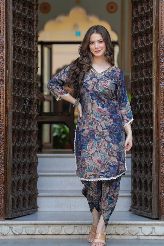 Multi Floral Muslin Dhoti Kurta Set